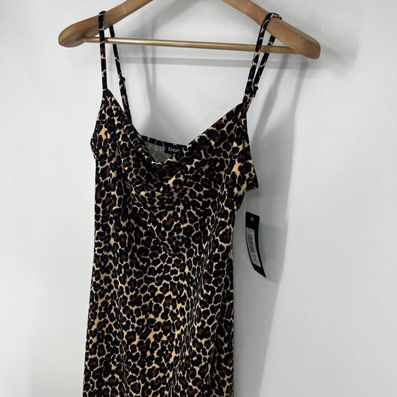 BEBE Maxi Dress Womens Size M Cowl Neck Spaghetti Strap Slit Cheetah NWT Leopard - Picture 5 of 16